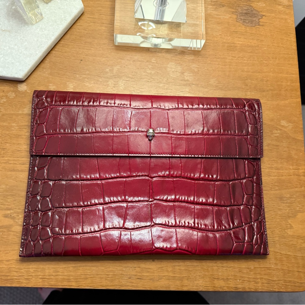 Alexander McQueen Red Ombré Croc Embossed Clutch